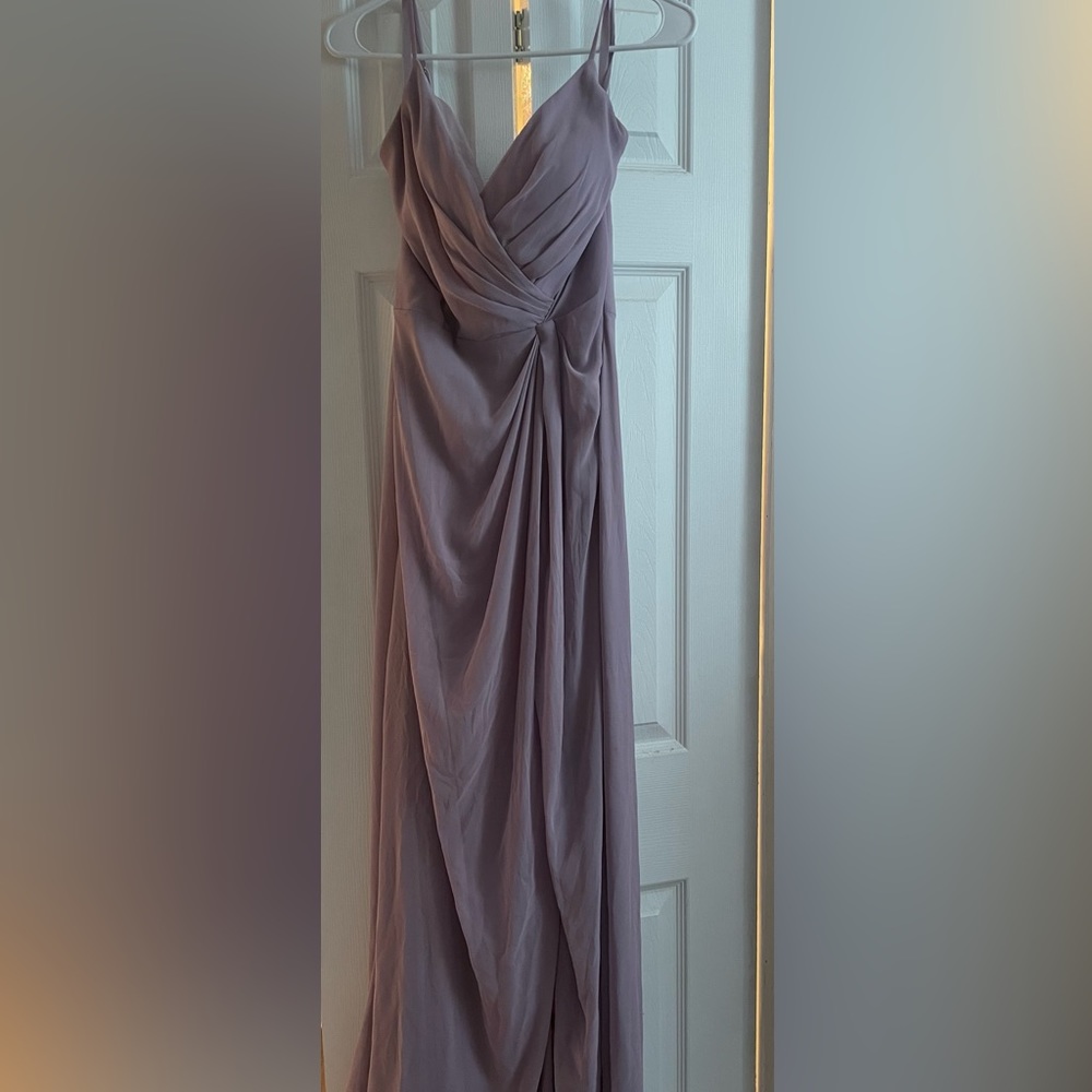 Morilee. Madeline Gardner Lavender purple long dress bridesmaid.